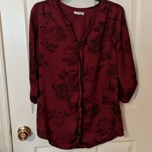Maurice Shirt Small Burgundy/Wine Floral EUC